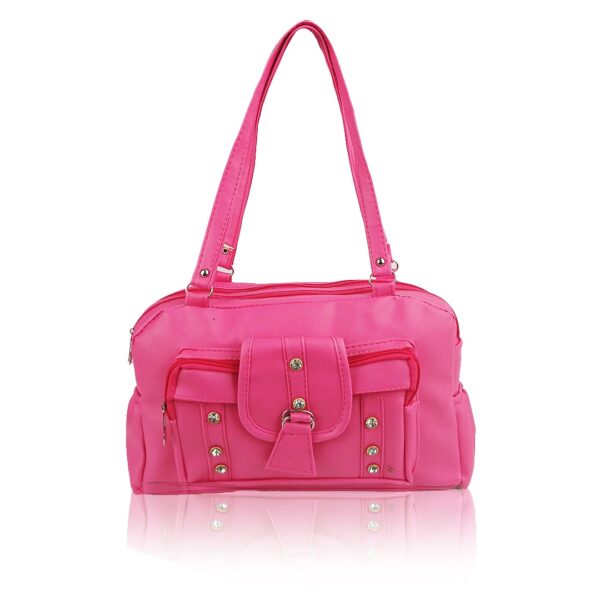 Pink PU Leather Shoulder Handbag