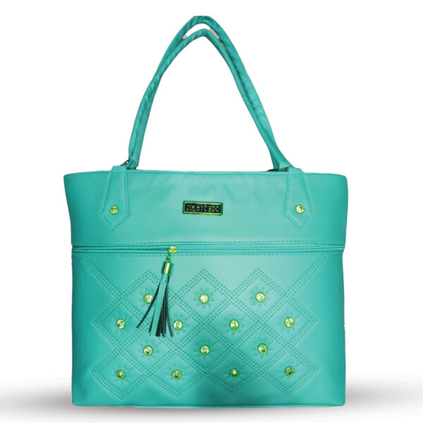 Women's Stylish Teal Tote Bag with Quilted Design